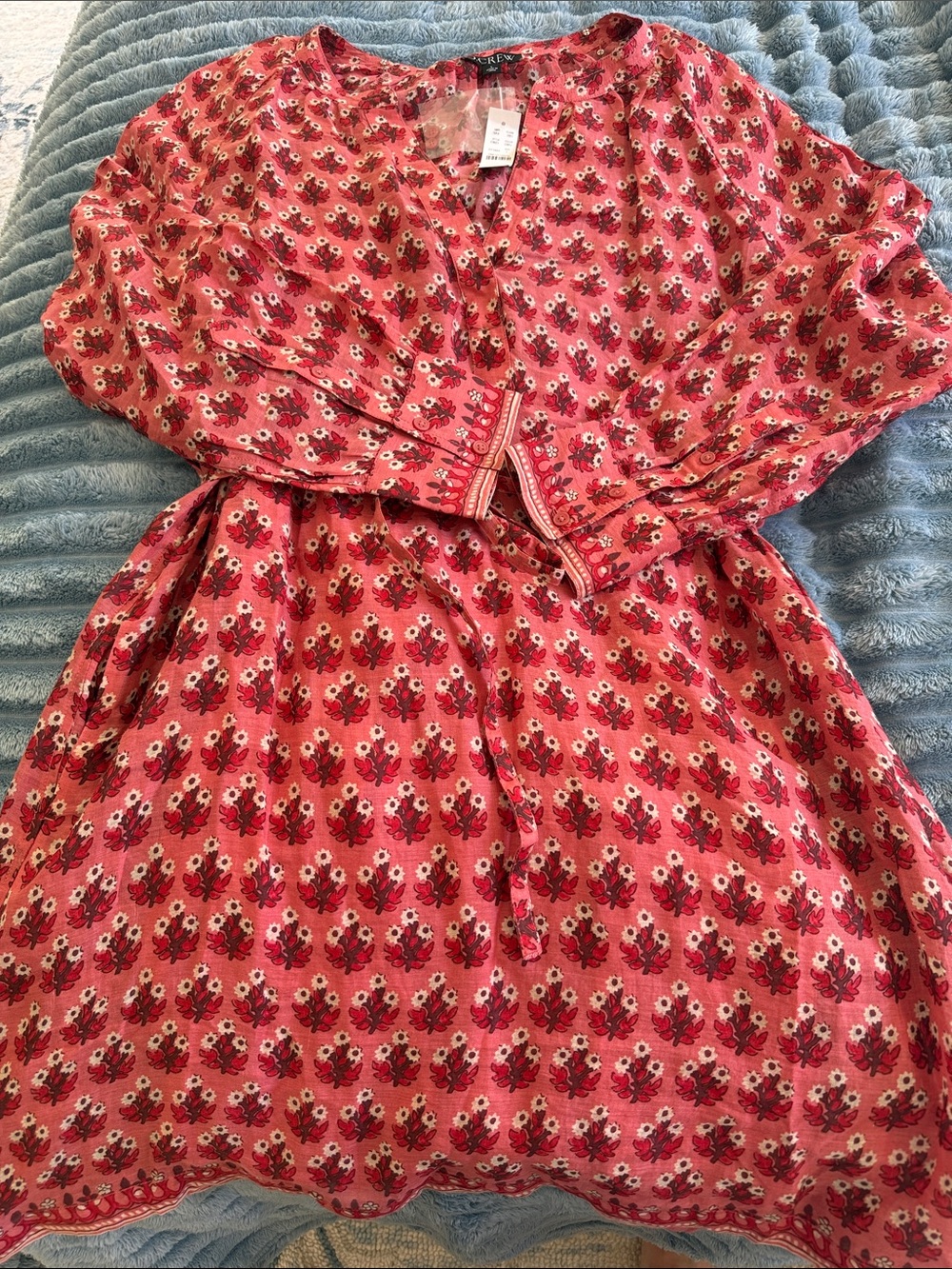 J. Crew Pink Floral Casual Long-Sleeve Dress